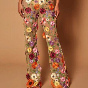Fashion Nova Floral Embroidered Sheer Pants - Multicolor